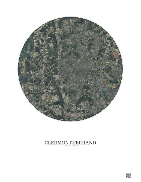 Clermont Ferrand Satellite View Poster 10km Color | Gravura – Light background