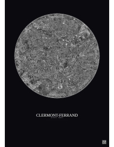 Affiche Clermont Ferrand – Poster vue satellite 2.5km N&B | Gravura – Fond foncé