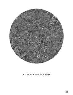 Affiche Clermont Ferrand – Poster vue satellite 2.5km N&B | Gravura – Fond clair