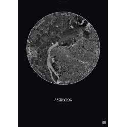 Affiche Asuncion – Poster vue satellite 10km N&B | Gravura – Fond foncé