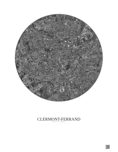 Clermont Ferrand Satellite View Poster 2.5km B&W | Gravura – Light background