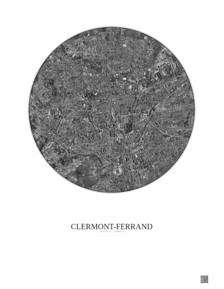 Clermont Ferrand Satellite View Poster 2.5km B&W | Gravura – Light background