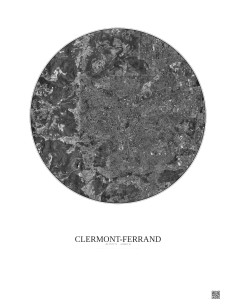 Affiche Clermont Ferrand – Poster vue satellite 5km N&B | Gravura – Fond clair