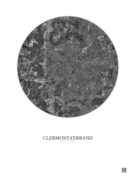 Clermont Ferrand Satellite View Poster 5km B&W | Gravura – Light background