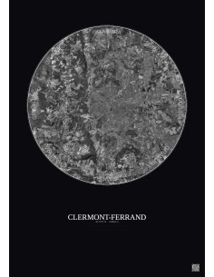 Affiche Clermont Ferrand – Poster vue satellite 10km N&B | Gravura – Fond foncé