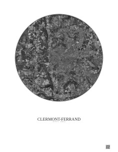 Affiche Clermont Ferrand – Poster vue satellite 10km N&B | Gravura – Fond clair