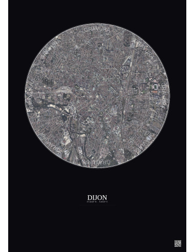 Dijon Satellite View Poster 2.5km Color | Gravura – Dark background