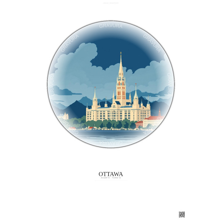 Affiche Ottawa – Poster illustration vintage – Ottawa | Gravura – Fond clair