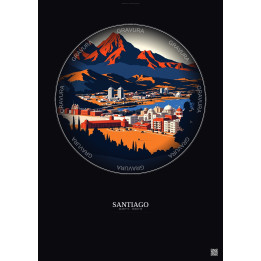 Affiche Santiago – Poster illustration vintage – Santiago | Gravura – Fond foncé
