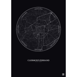 Affiche Clermont Ferrand – Poster carte de ville 2.5km | Gravura – Fond foncé