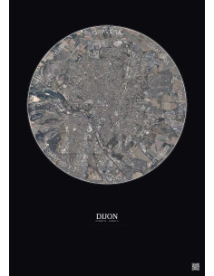 Dijon Satellite View Poster 5km Color | Gravura – Dark background