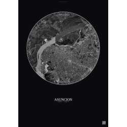 Affiche Asuncion – Poster vue satellite 6km N&B | Gravura – Fond foncé