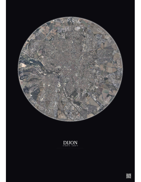 Affiche Dijon – Poster vue satellite 5km Couleur | Gravura – Fond foncé