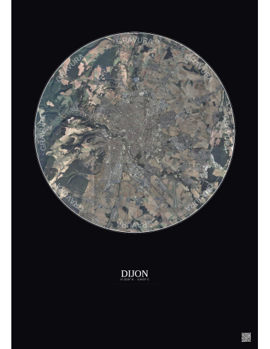 Affiche Dijon – Poster vue satellite 10km Couleur | Gravura – Fond foncé