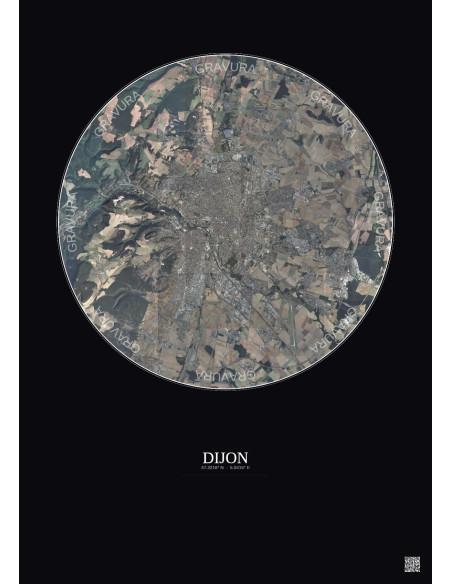 Affiche Dijon – Poster vue satellite 10km Couleur | Gravura – Fond foncé