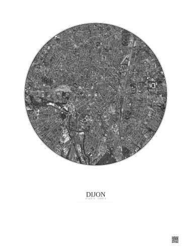 Dijon Satellite View Poster 2.5km B&W | Gravura – Light background