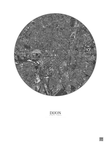 Dijon Satellite View Poster 2.5km B&W | Gravura – Light background