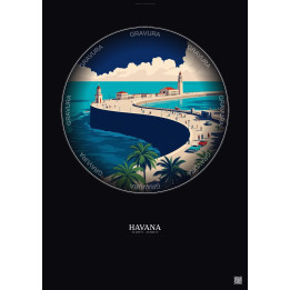 Affiche Havana – Poster illustration vintage – Malecon | Gravura – Fond foncé