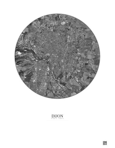 Affiche Dijon – Poster vue satellite 5km N&B | Gravura – Fond clair