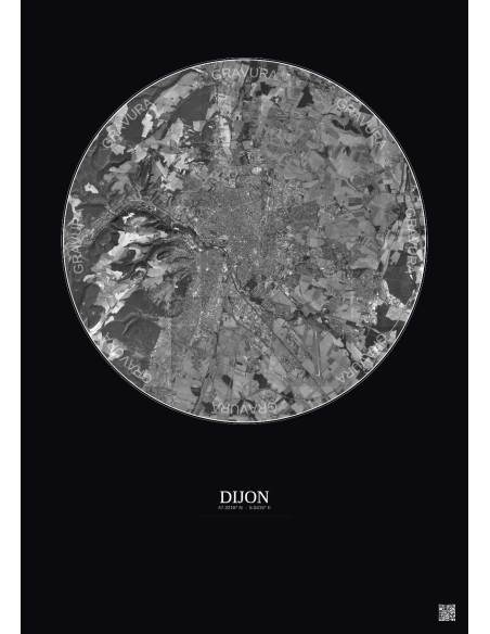Dijon Satellite View Poster 10km B&W | Gravura – Dark background