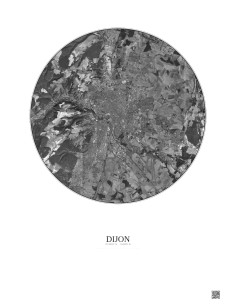 Dijon Satellite View Poster 10km B&W | Gravura – Light background