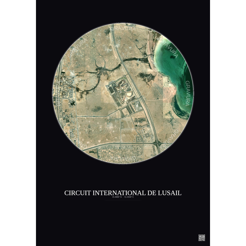 Affiche Circuit International De Lusail – Poster vue satellite 5km Couleur | Gravura – Fond foncé