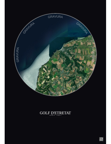 Affiche Golf D Etretat – Poster vue satellite 5km Couleur | Gravura – Fond foncé