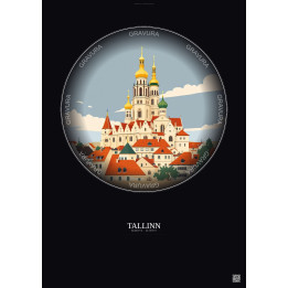 Affiche Tallinn – Poster illustration vintage – Tallinn | Gravura – Fond foncé