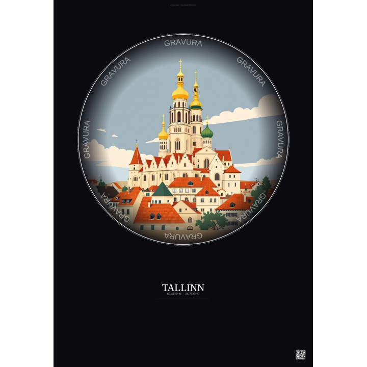 Affiche Tallinn – Poster illustration vintage – Tallinn | Gravura – Fond foncé