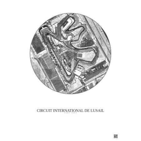 Circuit International De Lusail Satellite View Poster 1km B&W | Gravura – Light background
