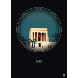 Affiche Cairo – Poster illustration vintage – Egyptian Museum | Gravura – Fond foncé