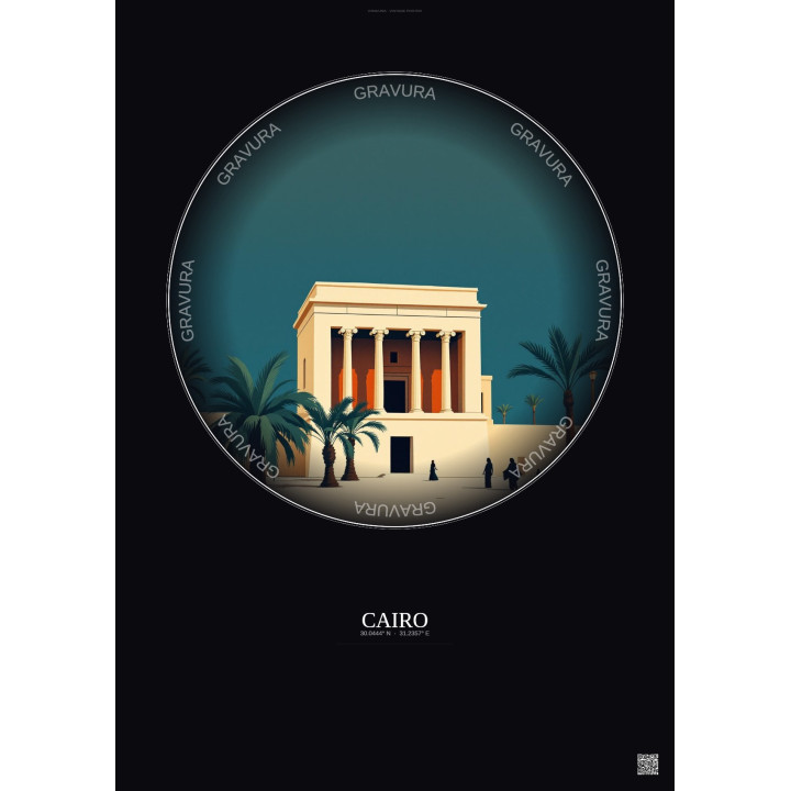 Cairo Vintage Travel Poster – Egyptian Museum | Gravura – Dark background