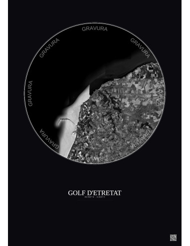 Golf D Etretat Satellite View Poster 10km B&W | Gravura – Dark background