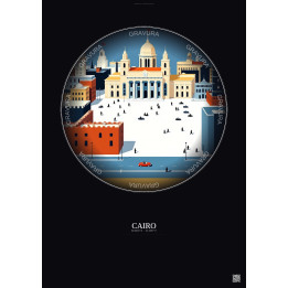 Affiche Cairo – Poster illustration vintage – Tahrir Square | Gravura – Fond foncé