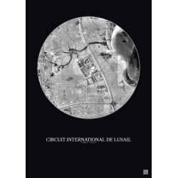 Affiche Circuit International De Lusail – Poster vue satellite 5km N&B | Gravura – Fond foncé