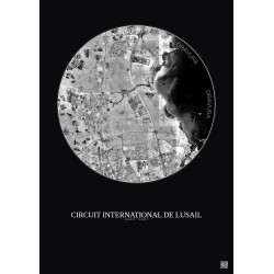 Affiche Circuit International De Lusail – Poster vue satellite 10km N&B | Gravura – Fond foncé