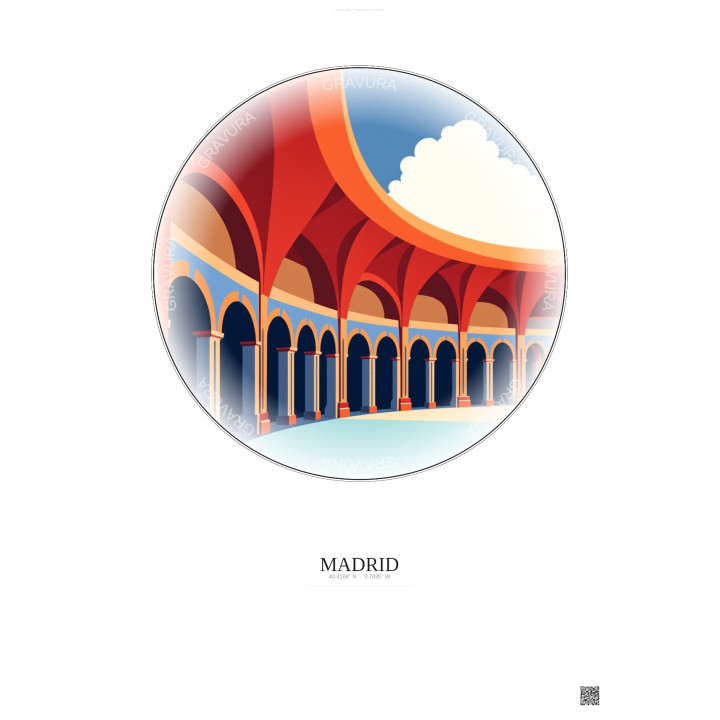 Affiche Madrid – Poster illustration vintage – Bernabeu | Gravura – Fond clair