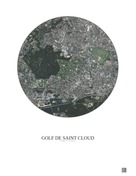 Affiche Golf De Saint Cloud – Poster vue satellite 2.5km Couleur | Gravura – Fond clair