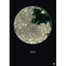 Affiche Doha – Poster vue satellite 10km Couleur | Gravura – Fond foncé