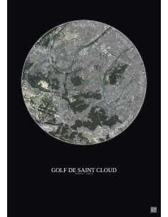 Golf De Saint Cloud Satellite View Poster 10km Color | Gravura – Dark background