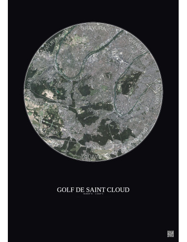 Affiche Golf De Saint Cloud – Poster vue satellite 10km Couleur | Gravura – Fond foncé
