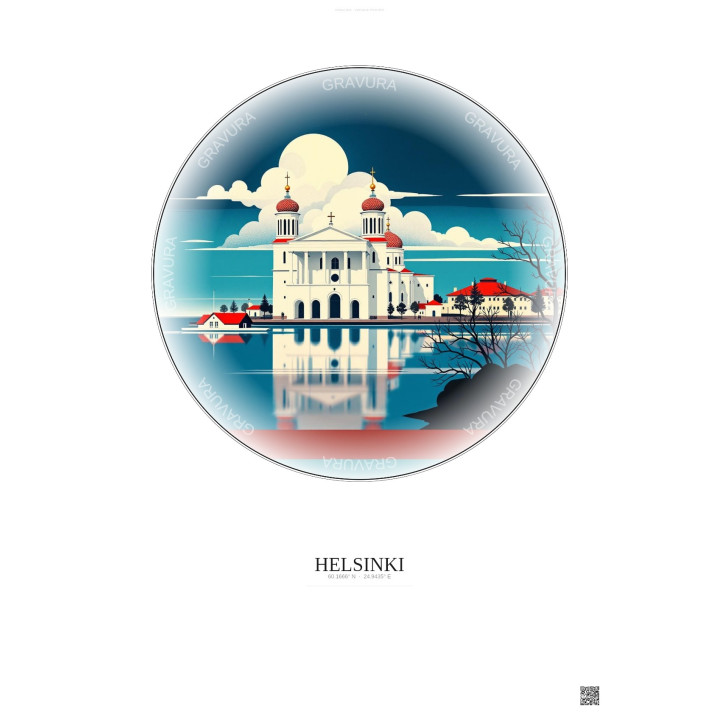 Affiche Helsinki – Poster illustration vintage – Helsinki | Gravura – Fond clair