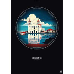 Affiche Helsinki – Poster illustration vintage – Helsinki | Gravura – Fond foncé