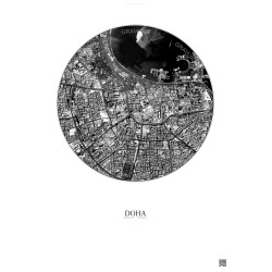 Affiche Doha – Poster vue satellite 2.5km N&B | Gravura – Fond clair