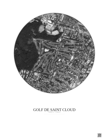 Golf De Saint Cloud Satellite View Poster 1km B&W | Gravura – Light background