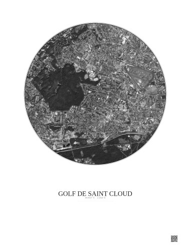 Affiche Golf De Saint Cloud – Poster vue satellite 2.5km N&B | Gravura – Fond clair