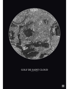 Golf De Saint Cloud Satellite View Poster 5km B&W | Gravura – Dark background