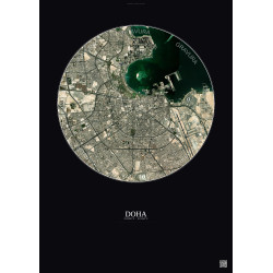 Affiche Doha – Poster vue satellite 6km Couleur | Gravura – Fond foncé