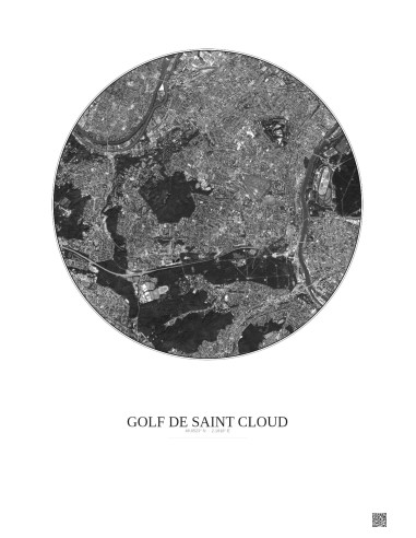 Golf De Saint Cloud Satellite View Poster 5km B&W | Gravura – Light background