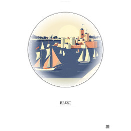 Affiche Brest – Poster illustration vintage – Brest | Gravura – Fond clair